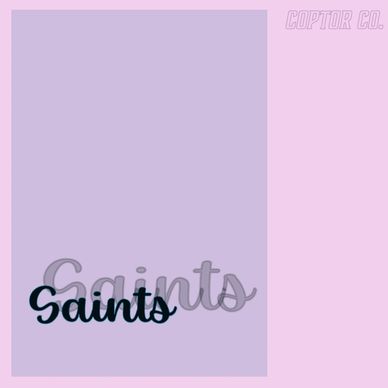 Minimalist pink and purple design with the word 'Saints'.