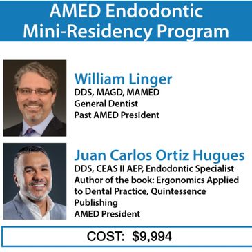 Advertisement for AMED Endodontic Mini-Residency Program with two featured dentists.