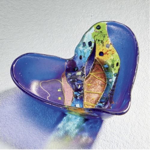 Iridized and Dichroic glass heart dish by Karen Ehart