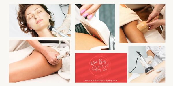 Collage of services Whole Body Sculpting Spa offers EMS, Red Light Therapy, 360° Fat Freeze and more 