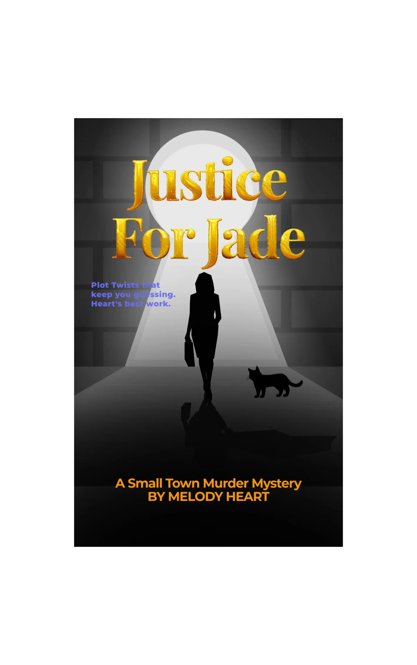 Mystery book cover featuring a silhouette and her cat.