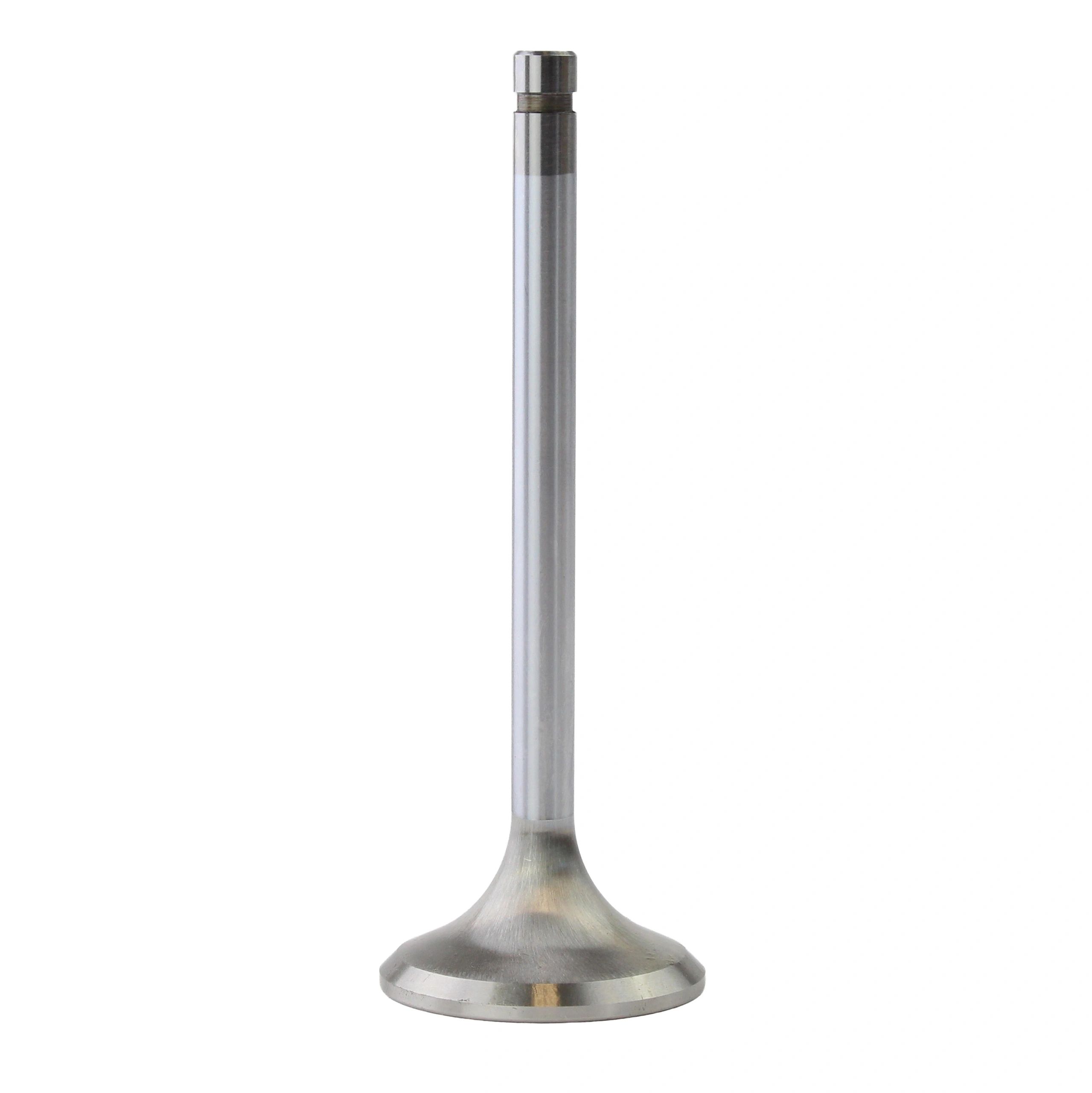 Close-up of a metallic engine valve against a white background.