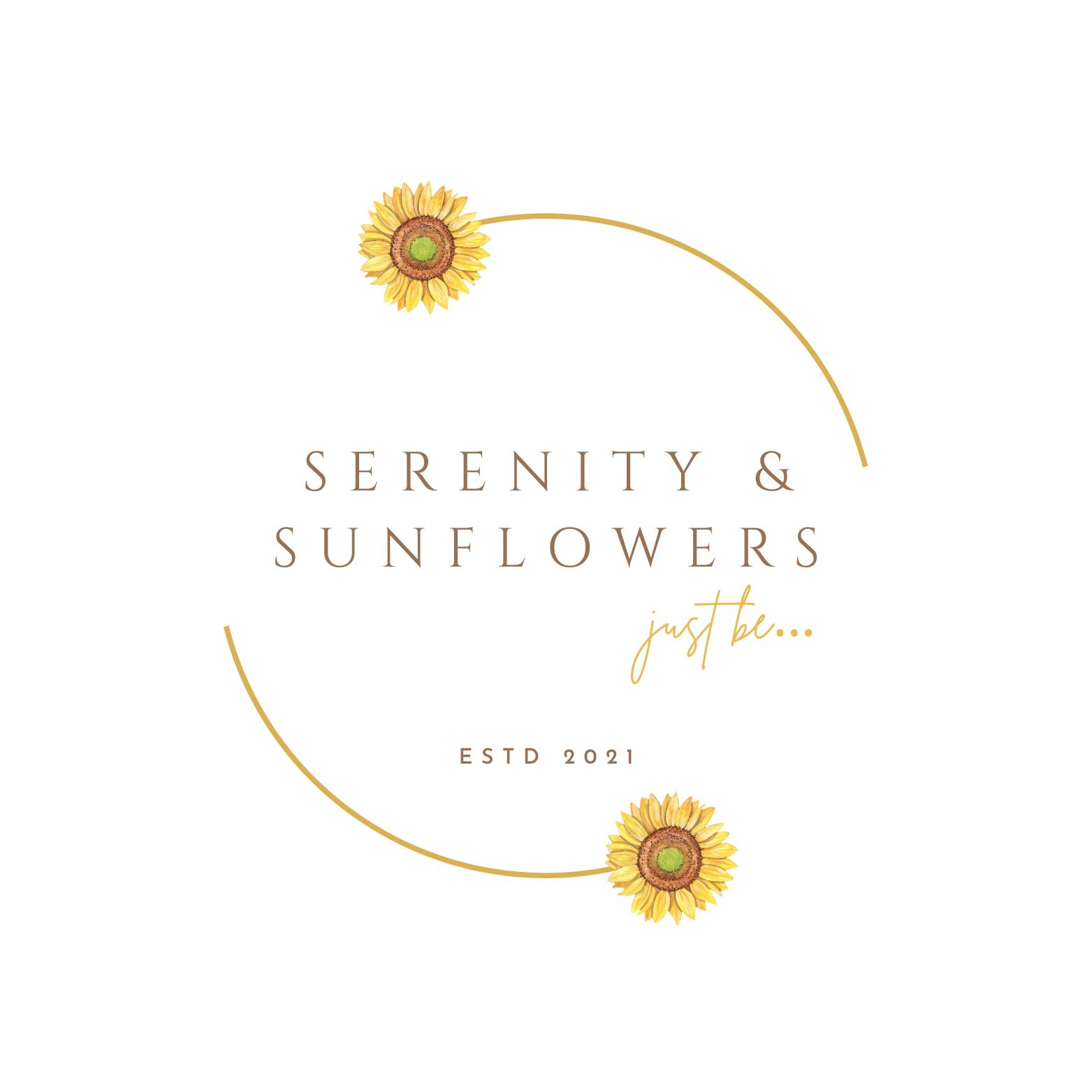 Elegant logo for Serenity &amp; Sunflowers with sunflowers and minimalist design.