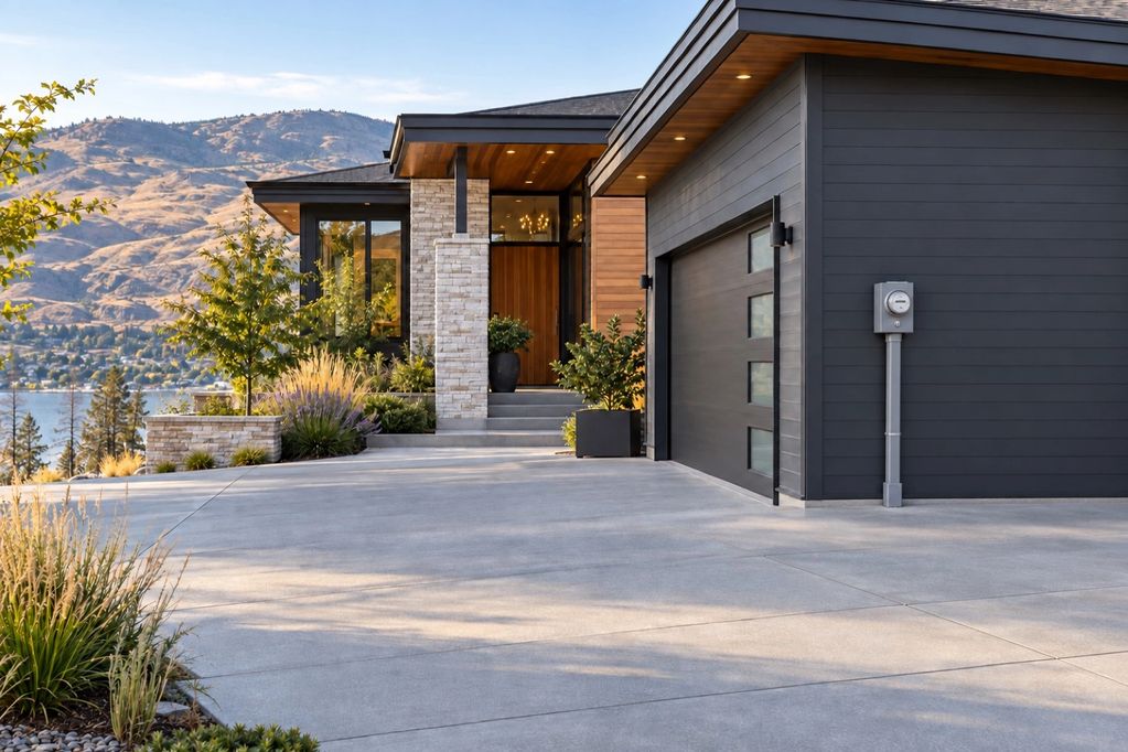 Design inspiration: underground service setting with clear paved access beside a modern home.