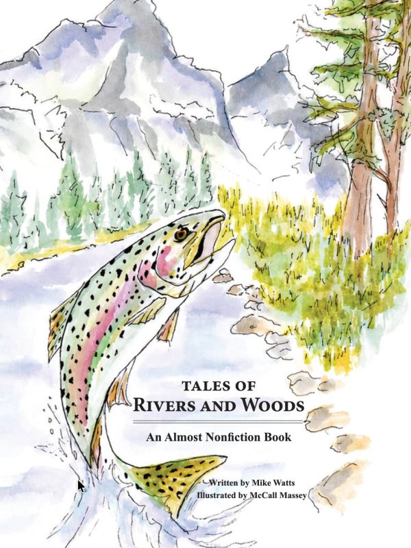 Illustrated book cover featuring a jumping fish in a river with mountains and trees.