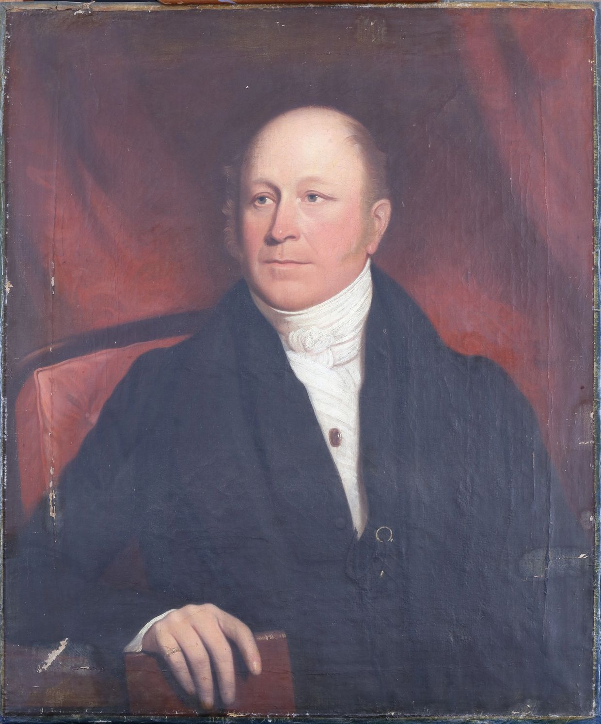 Damaged oil painting with lost paint before repair and restoration.