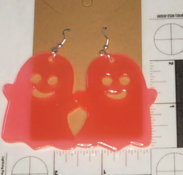  2.25" H x 2" W Large Coral ghost glow-in-the-dark earrings