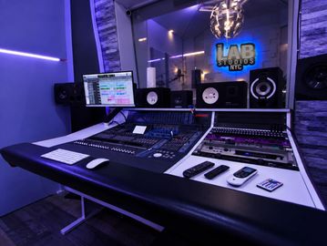 Mastering workstation at TheLabStudiosNYC with mixing console and professional studio monitors