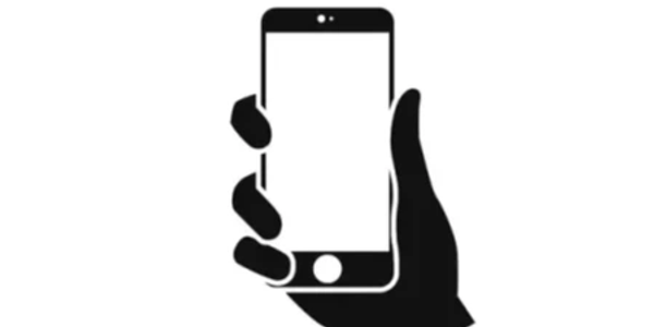Silhouette of a hand holding a smartphone with a blank screen.
