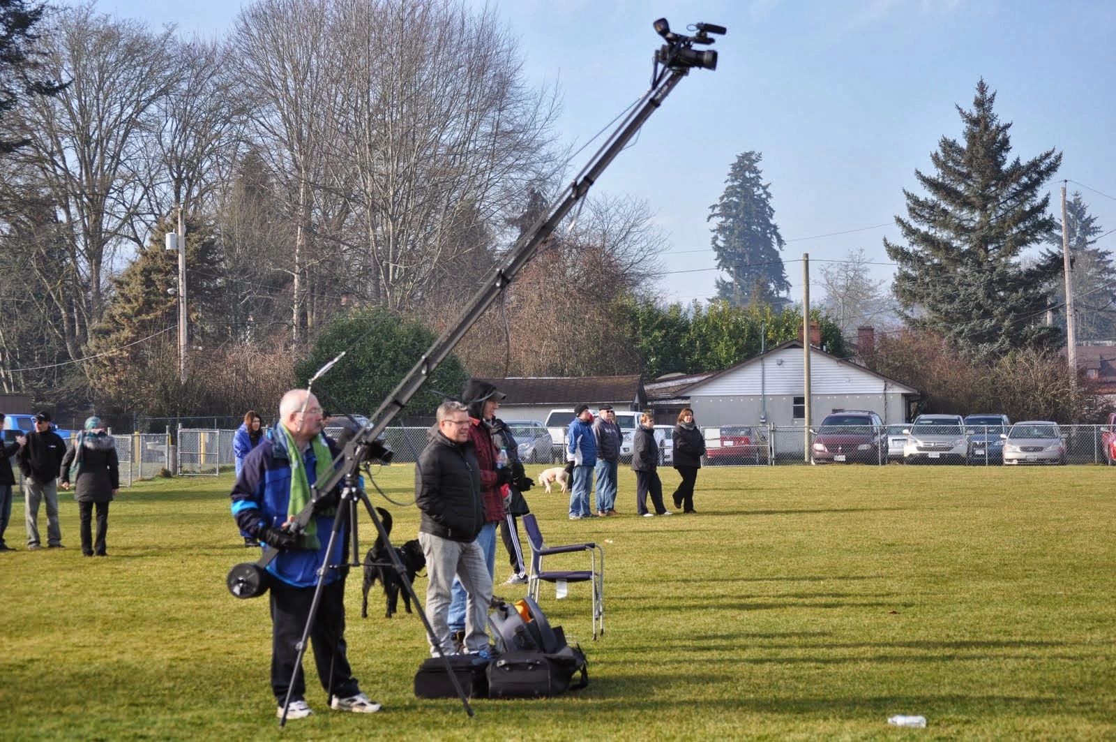 Michael operating his camera jib to capture soccer video.