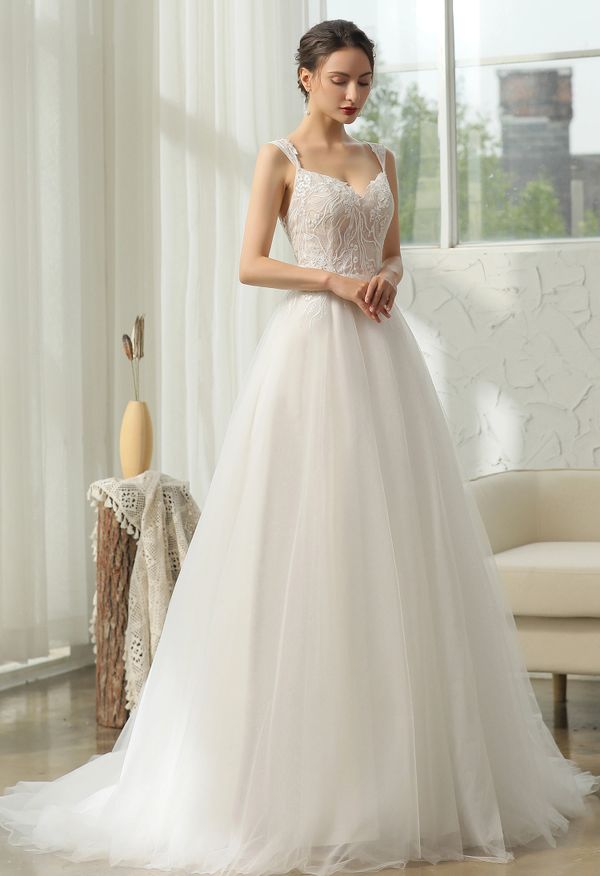 Stunning A-line wedding dress with straps