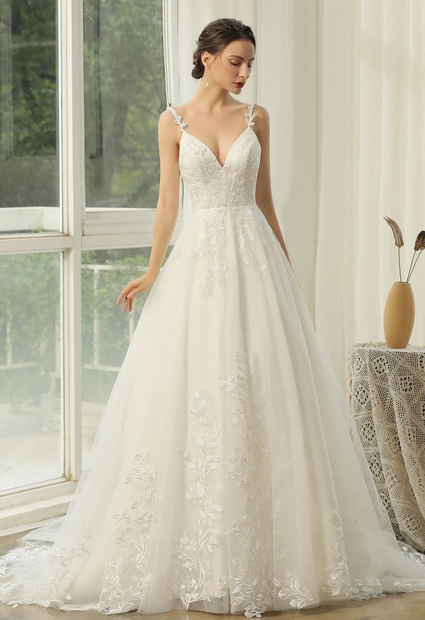 A-line wedding dress with floral lace