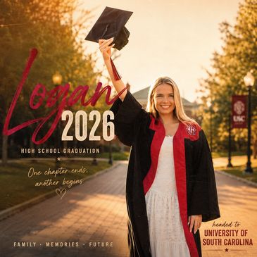 A smiling graduate in gown holding cap, celebrating at sunset.