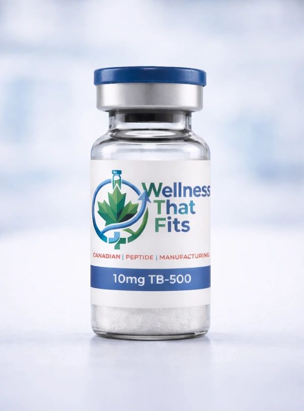 Vial of 10mg TB-500 peptide from Wellness That Fits.