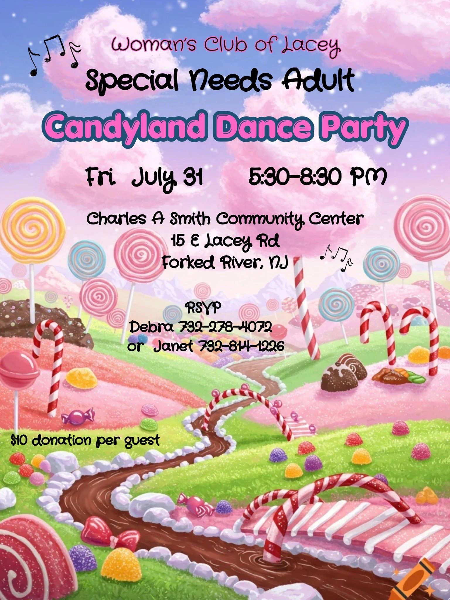 Candyland-themed dance party for adults with special needs in Lacey.