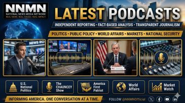 NNMN National News Media Network Latest Podcasts banner featuring U.S. politics, public policy, worl