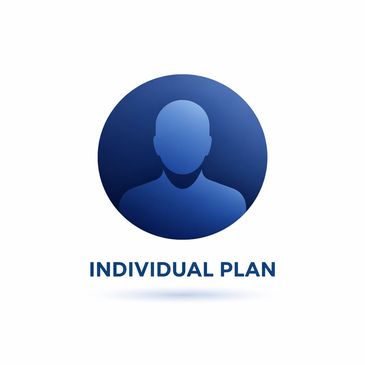 Blue icon representing an individual plan with text below.