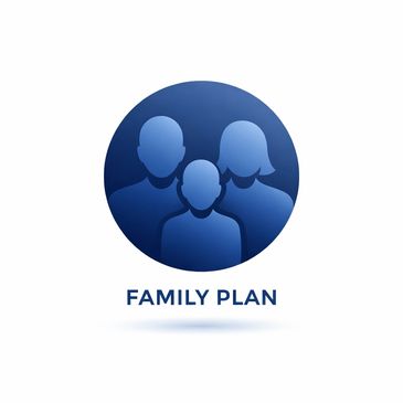 Blue icon showing three family members with 'Family Plan' text.