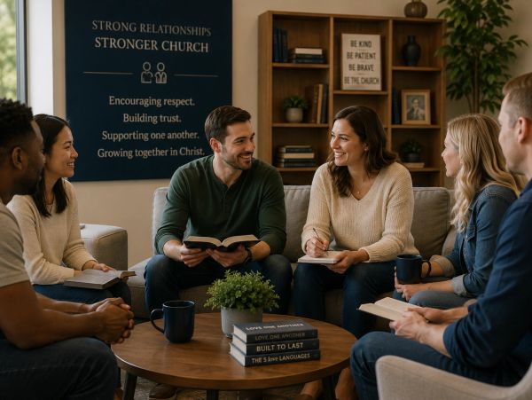 A group study session in a welcoming church environment.
