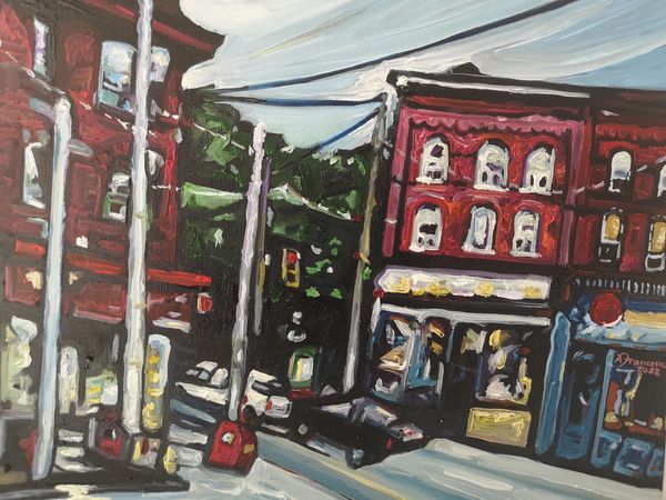 Little Italy, College street as remembered circa 1970. Oil on Canvas. 16 x 20.