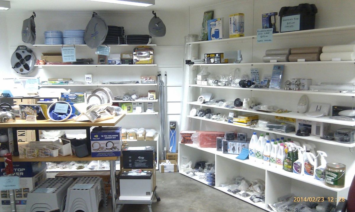 Shop counter and parts shelving at Joondalup Caravan Repairs