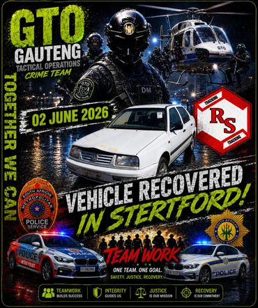GTO Gauteng Tactical Operations Crime Team recovers vehicle in Stertfond on June 2, 2026.