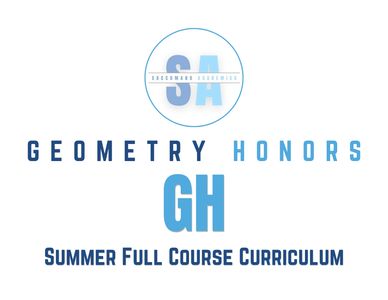 Logo and text for Geometry Honors summer course curriculum.
