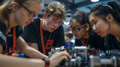 Young students collaborating on a robotics project.