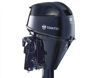 A Tohatsu 30 horsepower outboard motor.
