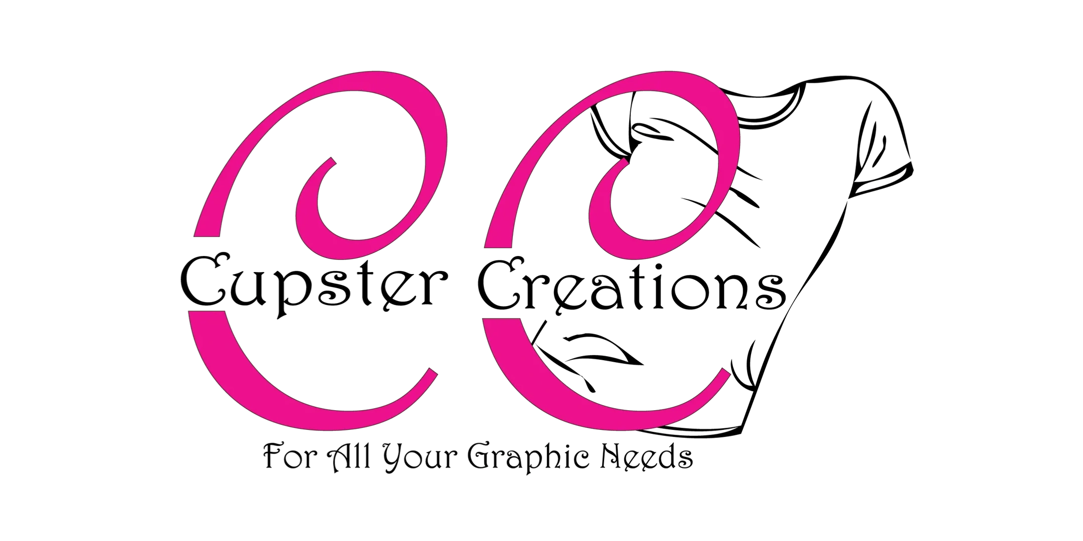 Stylized pink and black abstract design with flowing curves and white accents. custom logo design