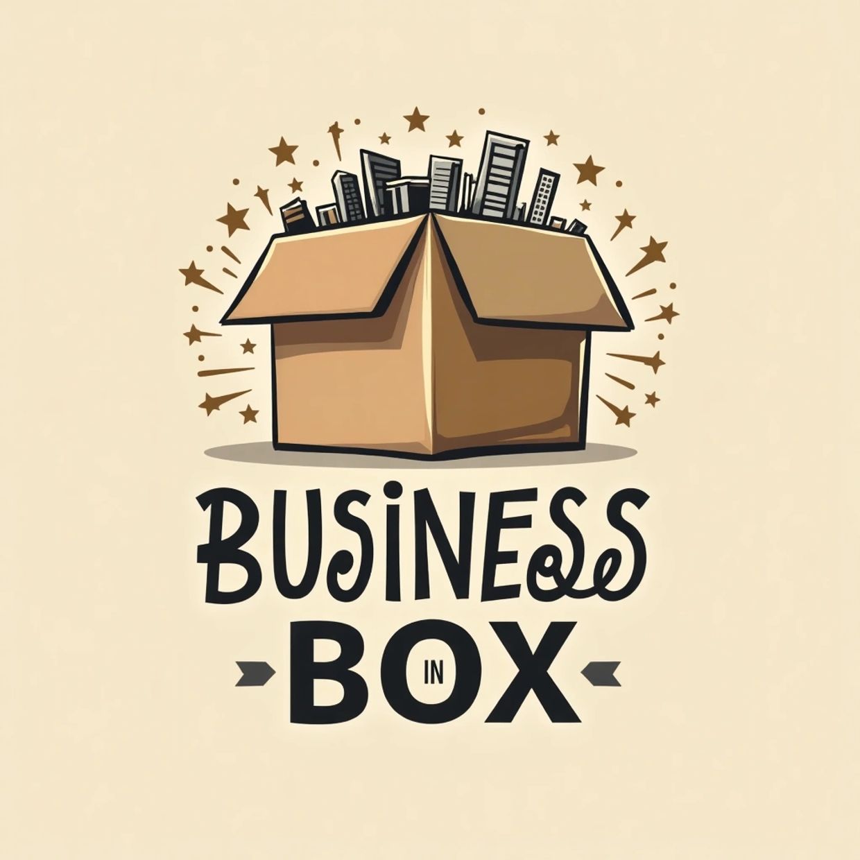Logo showing an open box with city buildings and the text 'Business in Box'.