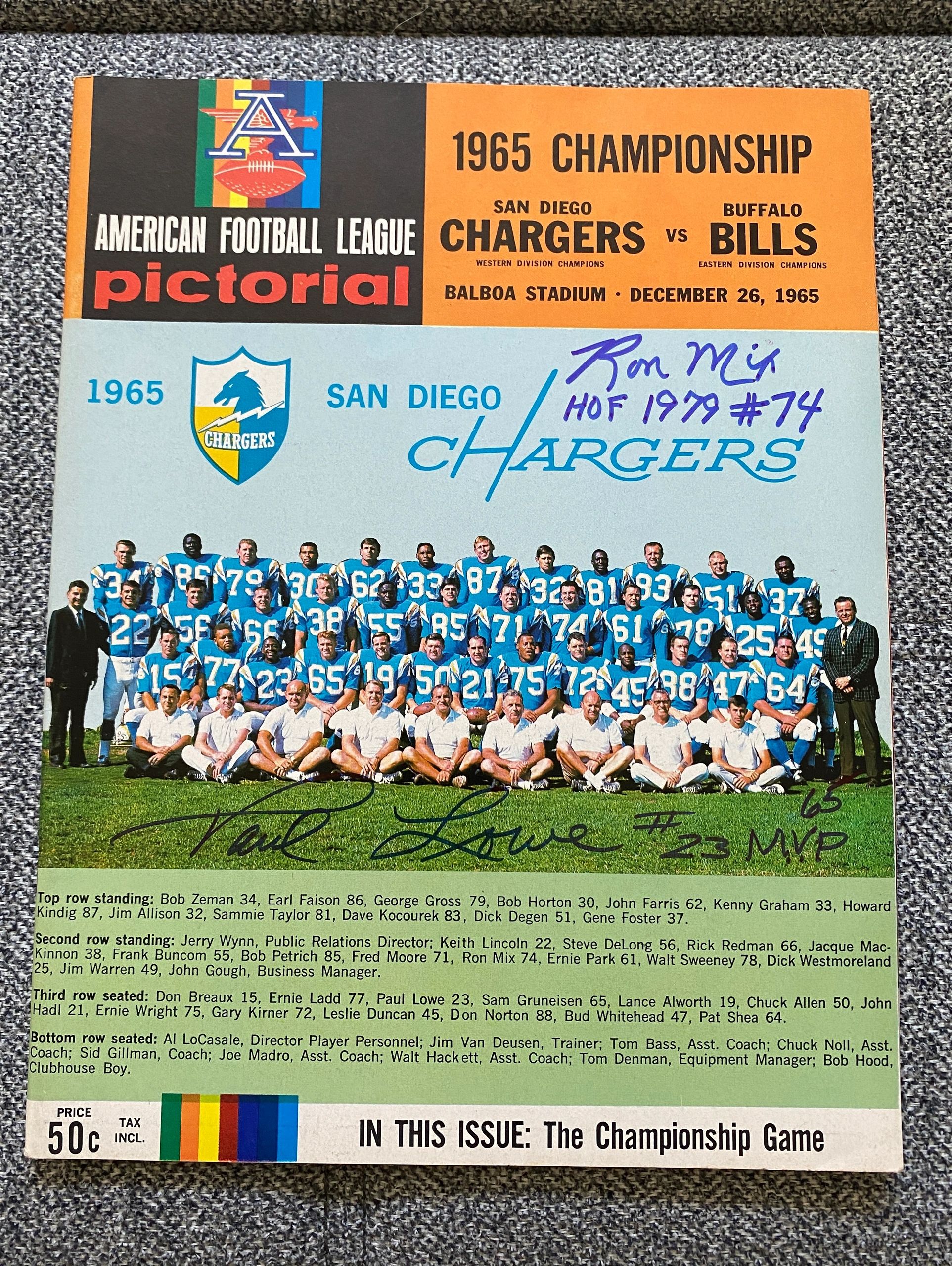 1965 CHARGERS VS. KANSAS CITY CHIEFS AFL PROGRAM BALBOA STADIUM SAN DIEGO  5181