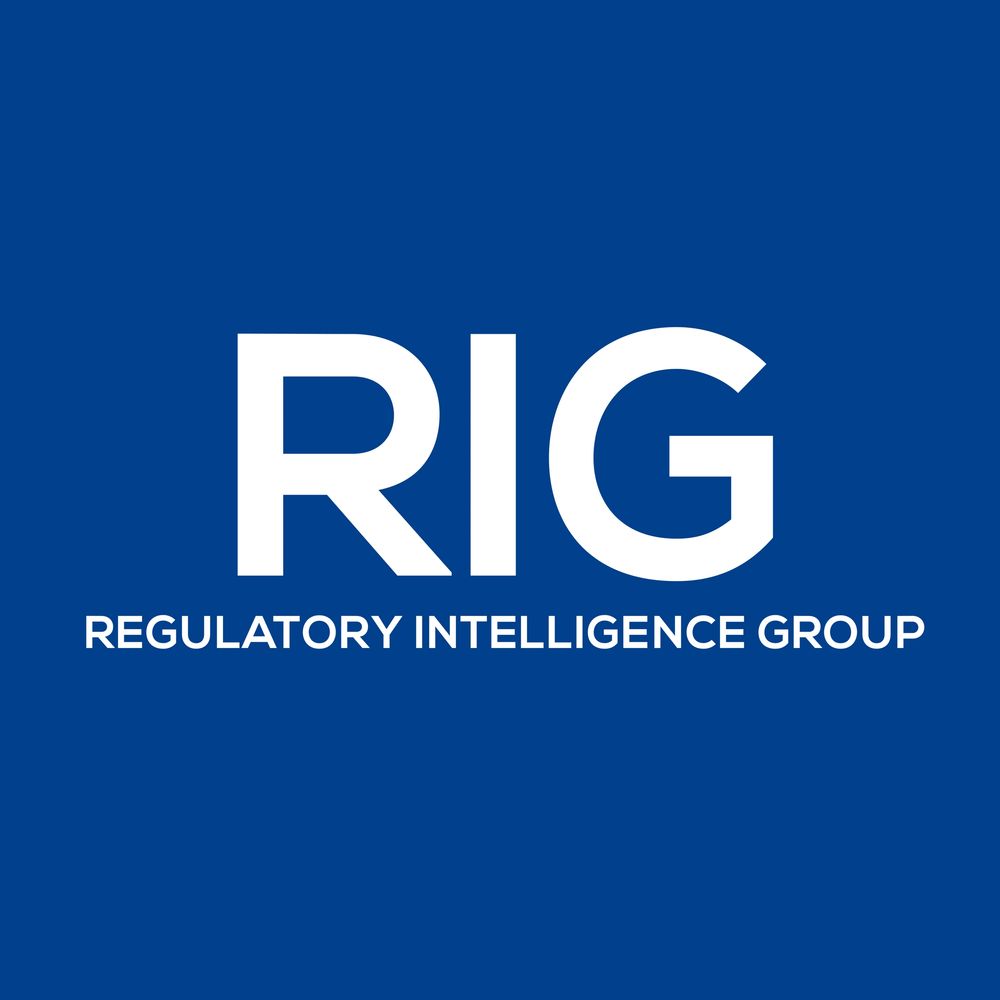 Logo with white text 'RIG' and 'Regulatory Intelligence Group' on a blue background.