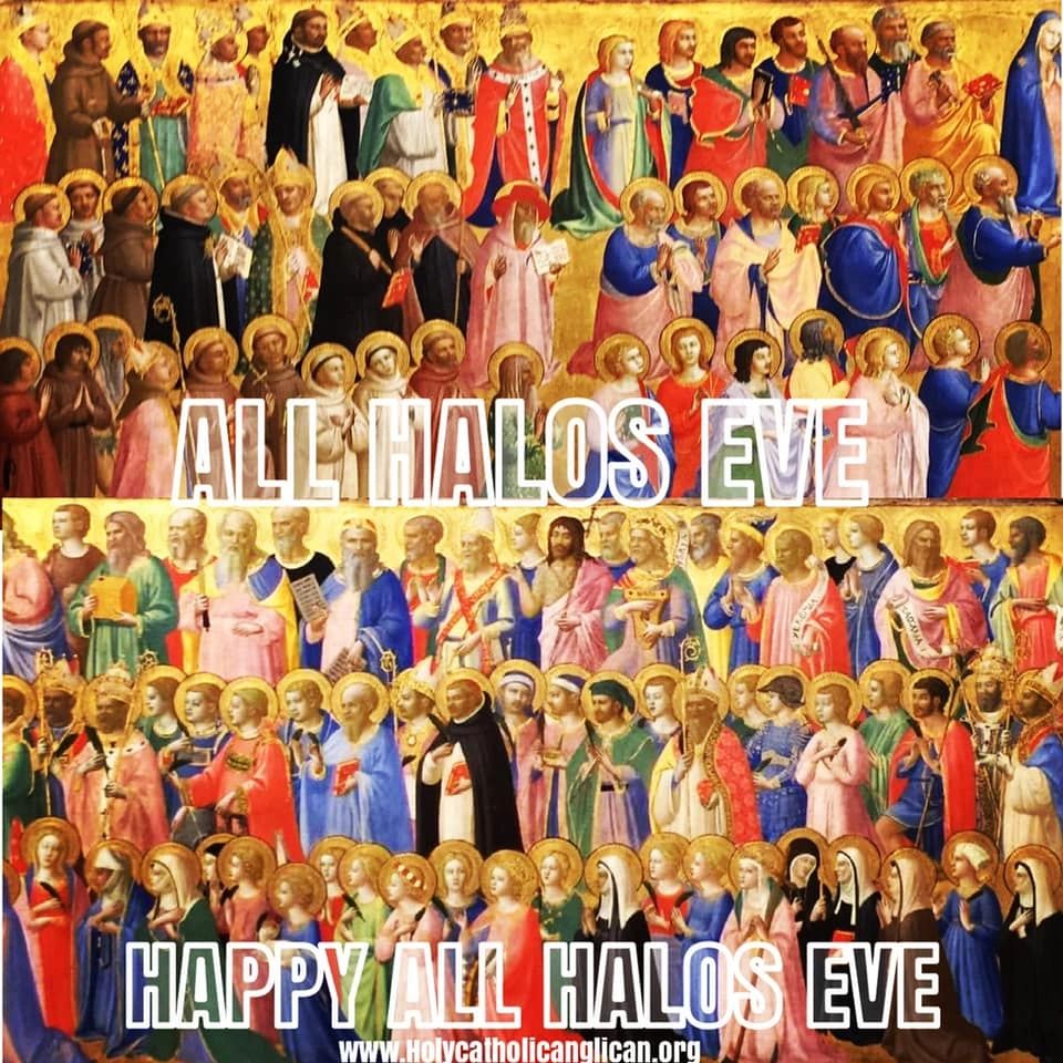 Medieval painting of saints with halos — All Halos Eve celebration