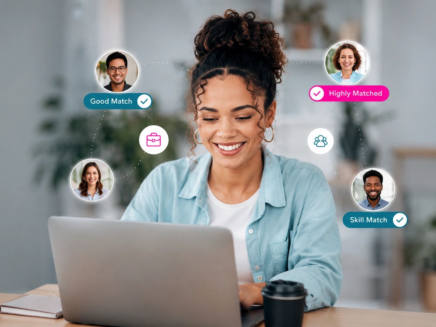 Woman reviewing job candidate matches on her laptop.