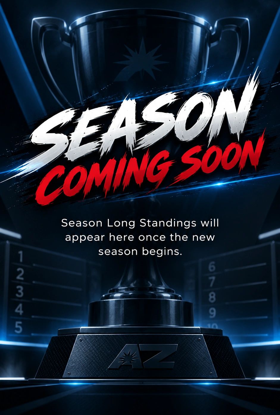 Graphic announcing a new season coming soon with a trophy background.