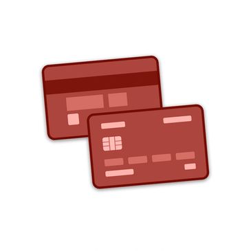 Illustration of two red credit cards, one showing the front and the other the back.