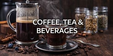 Steaming coffee in a glass cup with a French press on a wooden table.