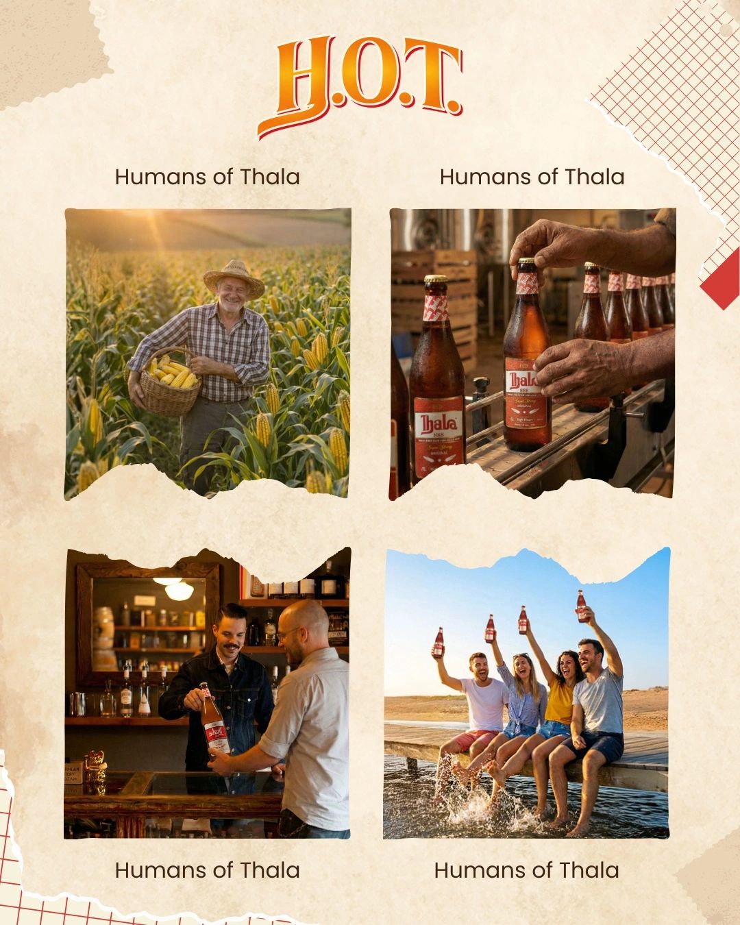 People enjoying and producing Thala beer in various settings.