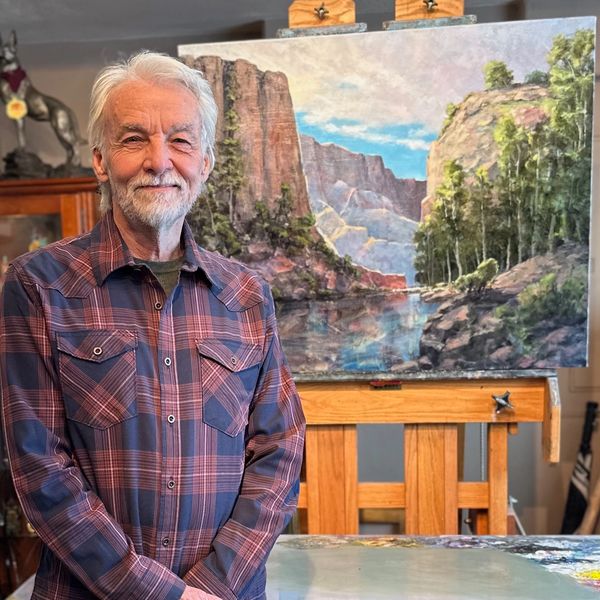 Professional artist, Michael Gault in his studio