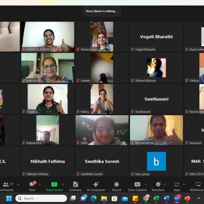 Online group video call with participants showing thumbs up.
