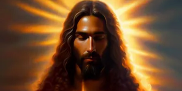 A radiant depiction of Jesus with a glowing heart and halo.