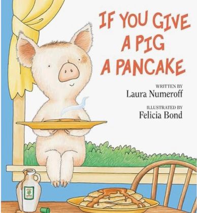 Illustrated cover of "If You Give a Pig a Pancake" children's book.