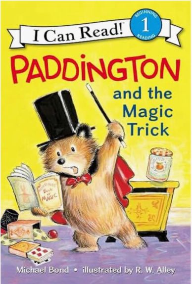 Cover of a children's book featuring Paddington Bear performing magic.