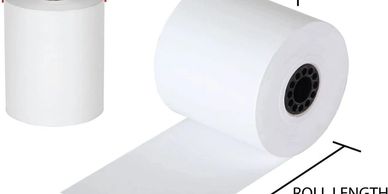 Thermal paper roll with 2 5/8 inch diameter, 3 1/8 inch width, and 230 feet length.