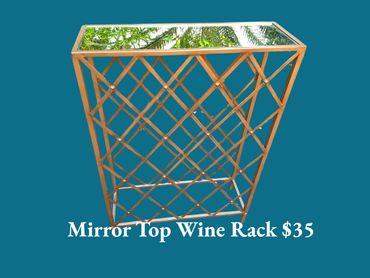 Elegant gold wine rack with mirrored top, priced at $37.