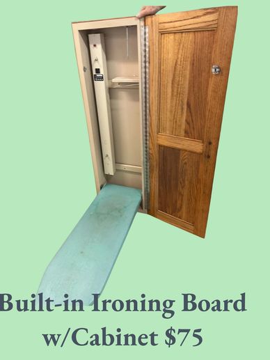 Built-in ironing board with wooden cabinet for $75.
