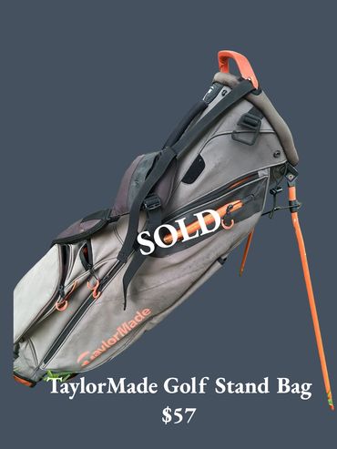 TaylorMade golf stand bag with orange accents, marked as sold.