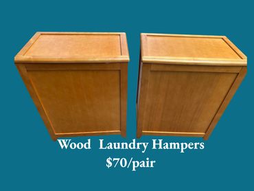Pair of wooden laundry hampers priced at $70.