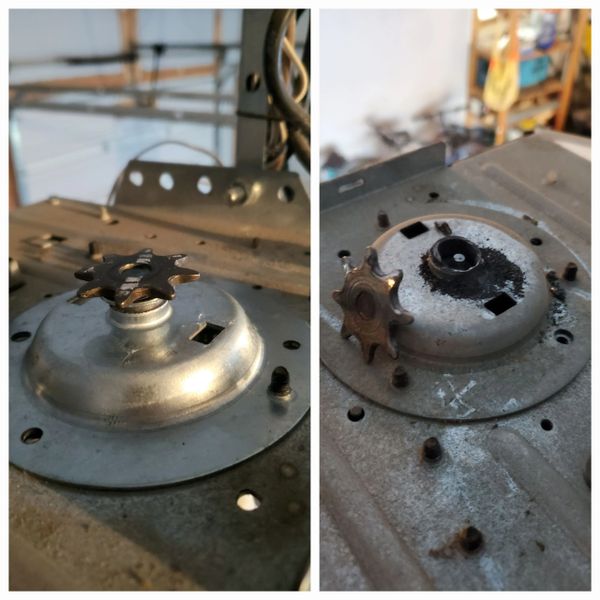 Garage door gear replacement before and after in Westboro Ontario